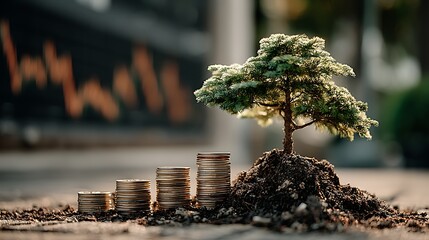Bonsai tree rooted in financial savings high resolution picture