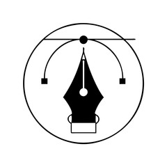 Vector art of pen nib with bezier curve control points in a circle icon