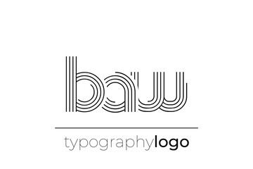 BAW modern geometric typography logo. Modern and stylish composition featuring a monochromatic typography logo illustration designed with intricate lines.