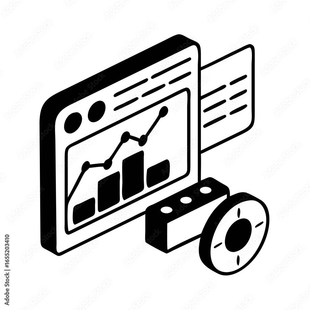 Poster vector art of isometric illustration of a digital analytics dashboard with charts and graphs icon
