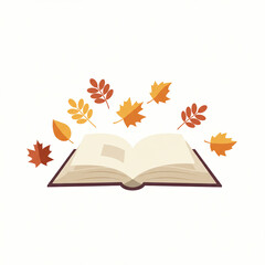 Open Book with Falling Autumn Leaves: Flat Design Illustration - High-quality stock image for commercial use