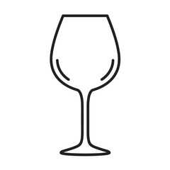 Simple Black Outline of a Wine Glass with Wide Bowl and Narrow Stem