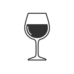 Minimalist Black and White Line Art of a Wine Glass Half-Filled with Red Wine
