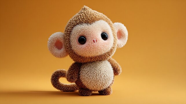 Adorable 3D Cartoon Monkey: Cute Animal Character in Playful Pose