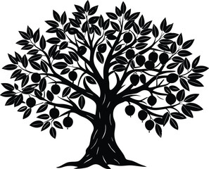 Obraz premium Olive Tree with Fruits Silhouette | Olive Tree Outline Illustration