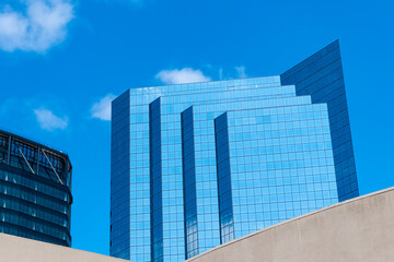 Minimalist glass architecture. Business skyscraper building. Architectural building business...