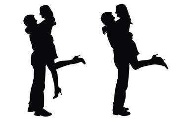 Two Pairs of Silhouetted Lovers Embracing in Celebration, Filled with Joy and Affectionate Romance Displayed in a Joyful Scene