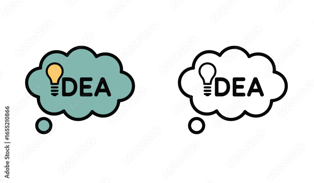 Poster cartoon image of a creative idea bubble with a lightbulb and the word idea