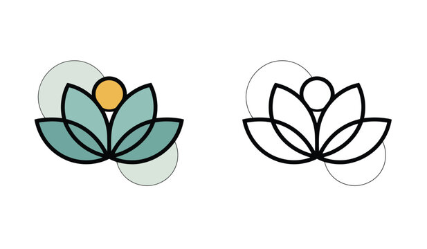 Minimalist Lotus Flower Logo Design with Circles Modern Spiritual Wellness Brand Identity Simple Aesthetic