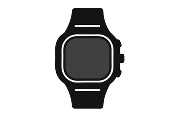 A simple graphical illustration of a digital wristwatch in black color