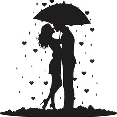 Silhouette of a Couple Embracing Under an Umbrella in the Rain Expressing Love and Intimacy With Black and White Imagery