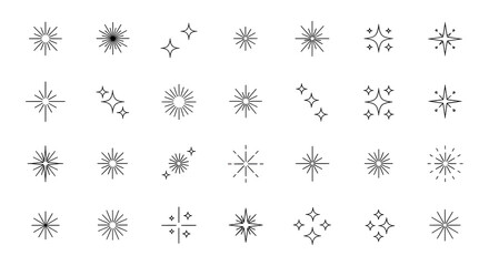 Twinkle star vector glitter bright magic light icon. Star twinkle glitter spark outline shine icon set. Hand drawn sketch doodle style. Magic light pictogram vector illustration.