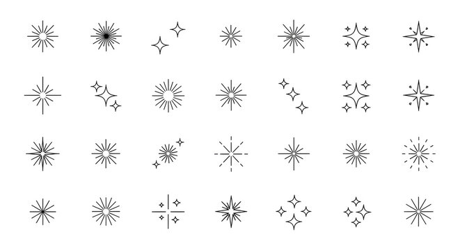 Twinkle star vector glitter bright magic light icon. Star twinkle glitter spark outline shine icon set. Hand drawn sketch doodle style. Magic light pictogram vector illustration.