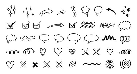 Comic boom cartoon effect line element set. Comic speech bubble pow, boom text, explosive splash smoke, wow cartoon vector icon. Hand drawn sketch doodle explosive element. Vector illustration.