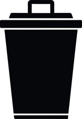 Black Silhouette Trash Can with Rectangular Handle and Lid Vector