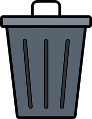 Gray Trash Bin with Lid and Vertical Line Detail Vector Illustration