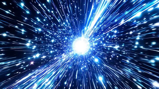 Pulsing hyperspeed transition through space&mdash;neo-blue gas