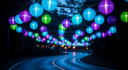 Illuminated lanterns over road