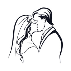 Elegant Wedding Silhouette An Artistic Rendering of a Bride and Groom Sharing a Loving Moment Black and White Design