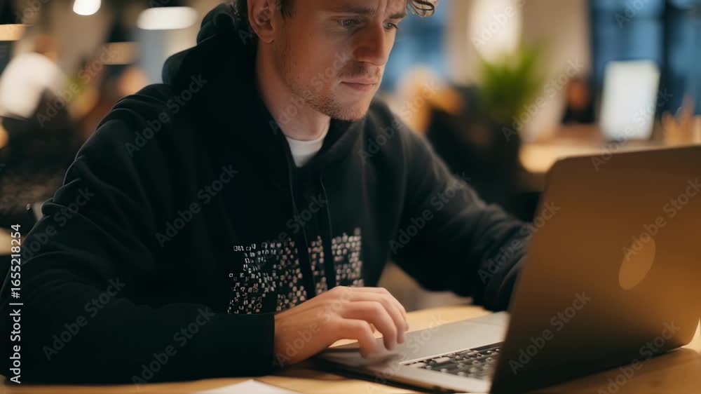 Poster medium shot of a gigworker presenting algorithm changes on a laptop during a coop tuning session the