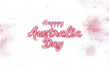 A high-energy Australia Day 2026 banner featuring vibrant colors and festive patriotic elements celebrating national pride isolated on transparent background PNG