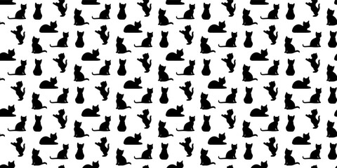 Little Cat silhouette seamless pattern. Vector