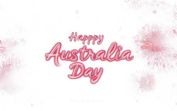 A high-energy Australia Day 2026 banner featuring vibrant colors and festive patriotic elements celebrating national pride isolated on transparent background PNG