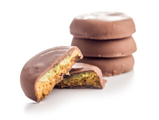 Dubai style chocolate cookies isolated on white background.