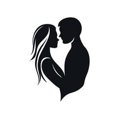 Romantic Silhouette of a Couple Embracing Tenderly Expressing Love and Connection Against White Background