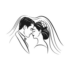 Elegant Wedding Day Embrace A Stylish Bride and Groom Portrait Black and White Serene Romance and Eternal Love