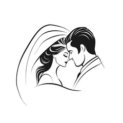 Elegant Wedding Day Embrace A Stylish Bride and Groom Portrait Black and White Serene Romance and Eternal Love