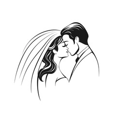 Elegant Wedding Day Embrace A Stylish Bride and Groom Portrait Black and White Serene Romance and Eternal Love
