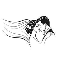 Elegant Wedding Day Embrace A Stylish Bride and Groom Portrait Black and White Serene Romance and Eternal Love