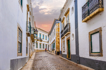 Historical street of old town in Faro, Algarve, Portugal	