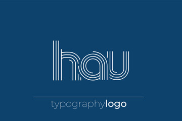 HAU modern geometric typography logo. Modern and stylish composition featuring a monochromatic typography logo illustration designed with intricate lines.
