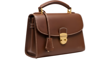 Brown Female Leather Handbag Isolated on Transparent Background