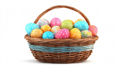 Vibrant Easter Egg Basket on White Background for Festive Holiday Decor