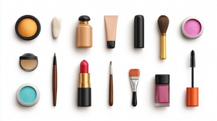 Obraz premium Professional Cosmetics 3D Icon Set for Makeup Tools with Powder Cream