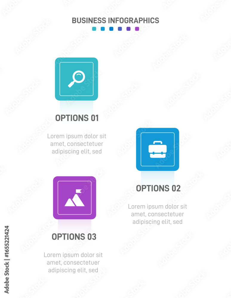 Poster vertical progress bar featuring 3 arrow-shaped elements, symbolizing the three stages of business st
