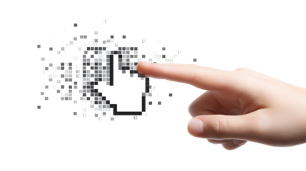 Pixelated computer cursor and hand icons - isolated on transparent background 