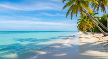 Tropical Beach with Palm Trees and Crystal Clear Waters