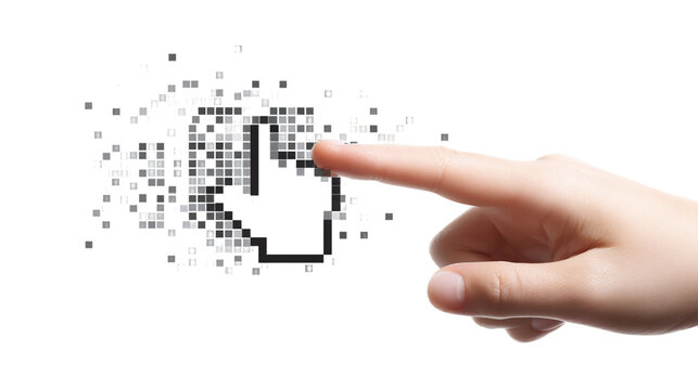 Pixelated computer cursor and hand icons - isolated on transparent background