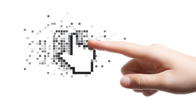 Pixelated computer cursor and hand icons - isolated on transparent background 