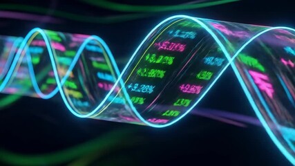 Neon Stock Market Helix: Financial Data Visualization - Powered by Adobe