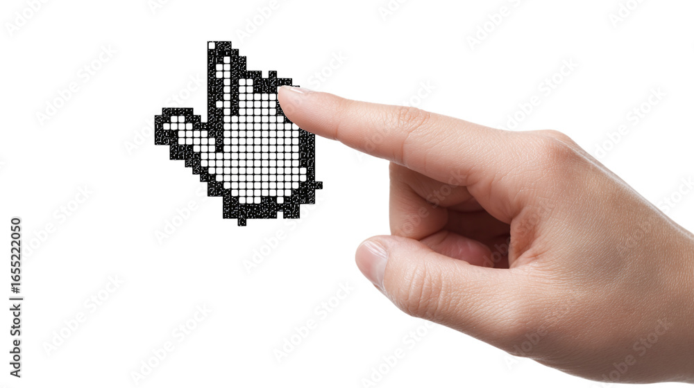 Poster pixelated computer cursor and hand icons - isolated on transparent background