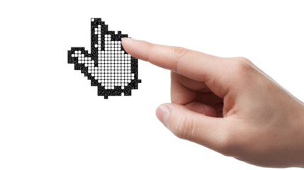 Pixelated computer cursor and hand icons - isolated on transparent background 