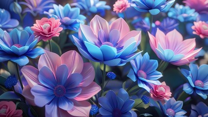 Layered Petal Elegance &ndash; Sapphire & Blush Floral Depth | 8K Cinematic Bloom Wallpaper
