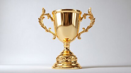 Shiny Gold Trophy Cup Award on White Background for Champion Success Concept