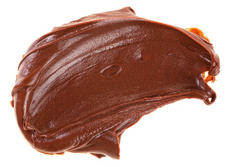 Smear of chocolate spread isolated on a white background, top view. Chocolate cream.