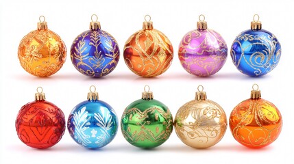 Vibrant Colored Christmas Balls Set on White Background